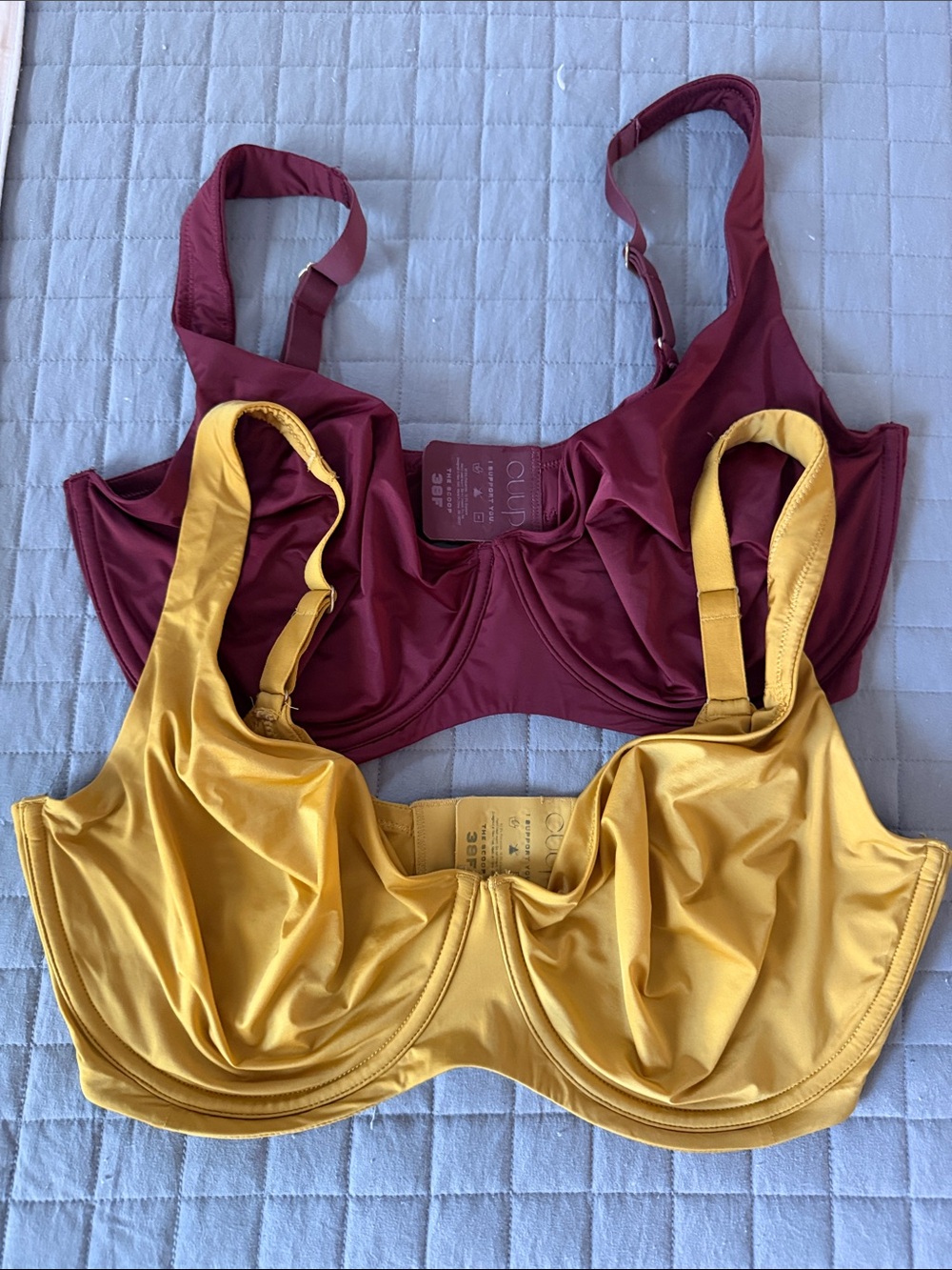 CUUP the Scoop Underwire Bras in Burgundy and Mustard